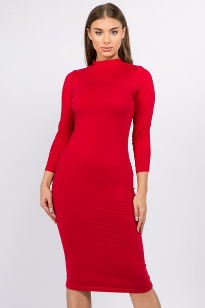 Mock Neck Midi Bodycon Dress