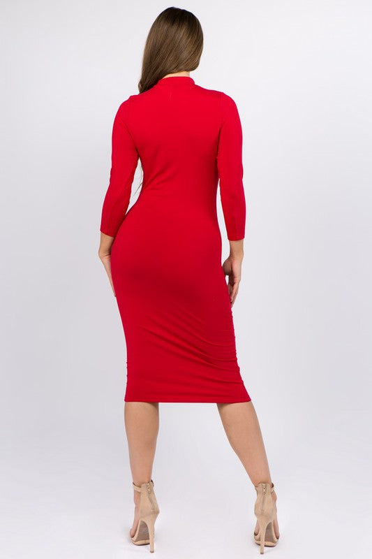 Mock Neck Midi Bodycon Dress