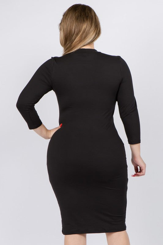 Plus Size Mock Neck Midi Bodycon Dress