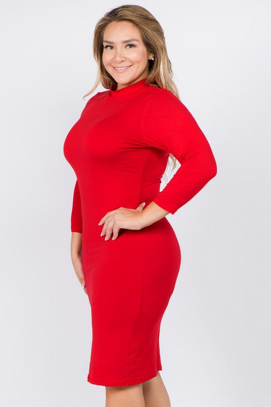 Plus Size Mock Neck Midi Bodycon Dress