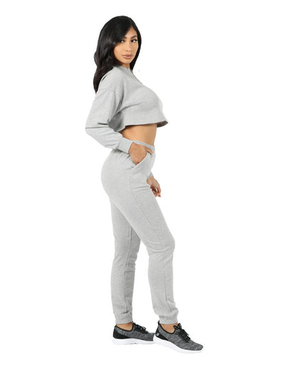 CROP ZIP FRONT PULLOVER AND JOGGER SET