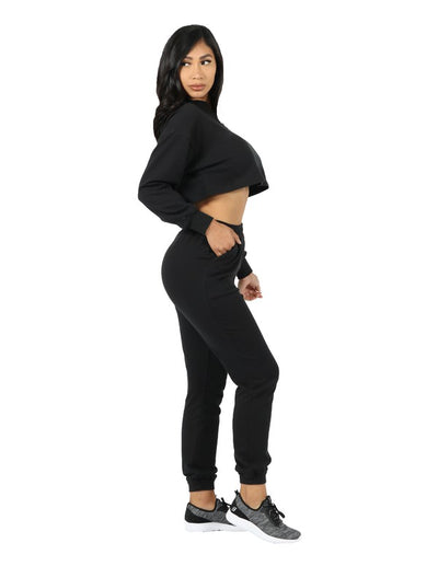 CROP ZIP FRONT PULLOVER AND JOGGER SET