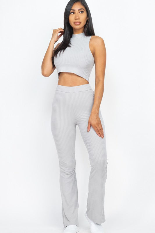 Sleeveless Ribbed Mock Neck & Pants Set