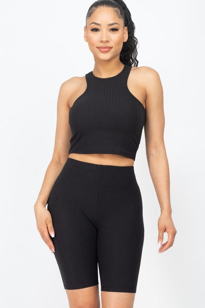 Ribbed Cropped Top and Biker Shorts Sets