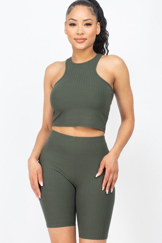 Ribbed Cropped Top and Biker Shorts Sets