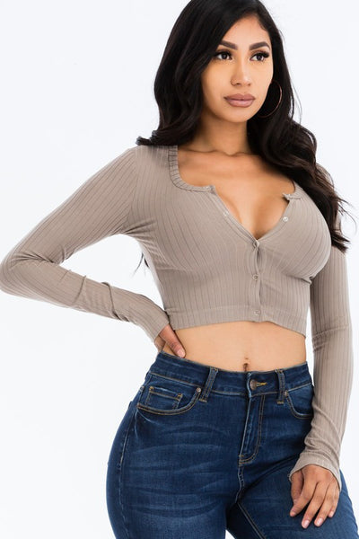 Button Up Ribbed Crop To