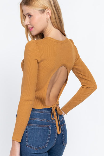 BACK OPEN w/STRING DETAIL SWEATER TOP