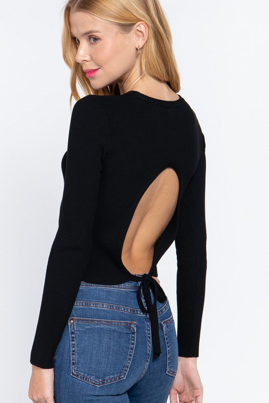 BACK OPEN w/STRING DETAIL SWEATER TOP