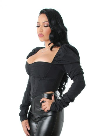 LONG SLEEVE PUFFY SHOULDER TOP