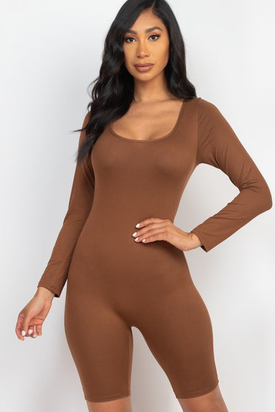 Scoop Neck Long Sleeve Bodycon Romper