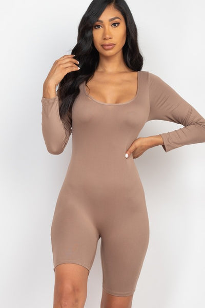 Scoop Neck Long Sleeve Bodycon Romper