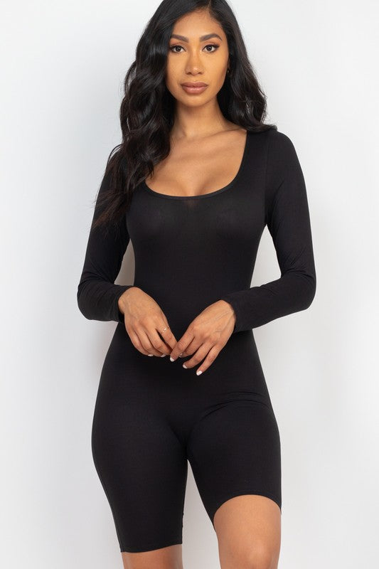 Scoop Neck Long Sleeve Bodycon Romper