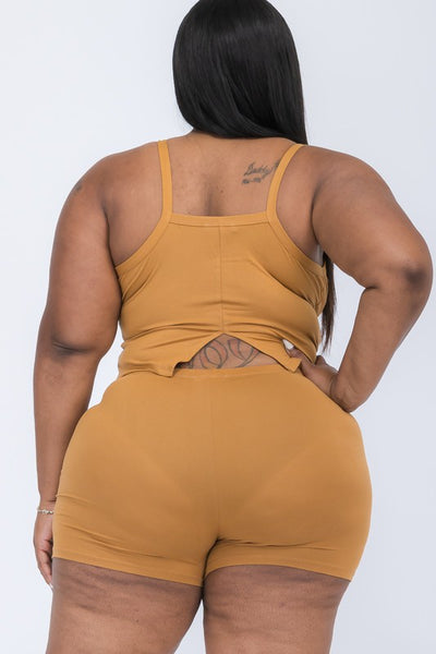 Plus Size Slit Back Cami Top & Shorts Set