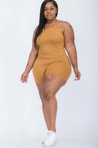 Plus Size Slit Back Cami Top & Shorts Set