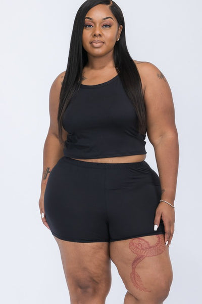 Plus Size Slit Back Cami Top & Shorts Set