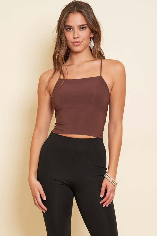 ITY DOUBLE LAYER LACE UP BACK TOP