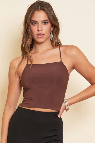 ITY DOUBLE LAYER LACE UP BACK TOP