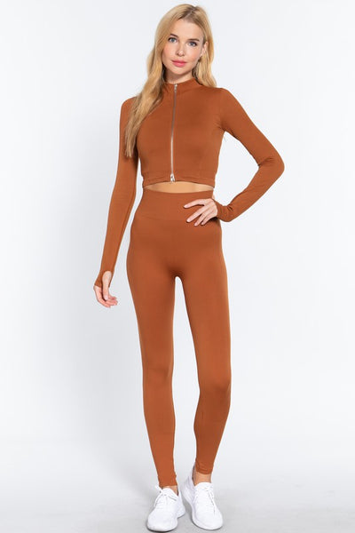 ZIP-UP SEAMLESS RIB TOP & SEAMLESS RIB LEGGINGS