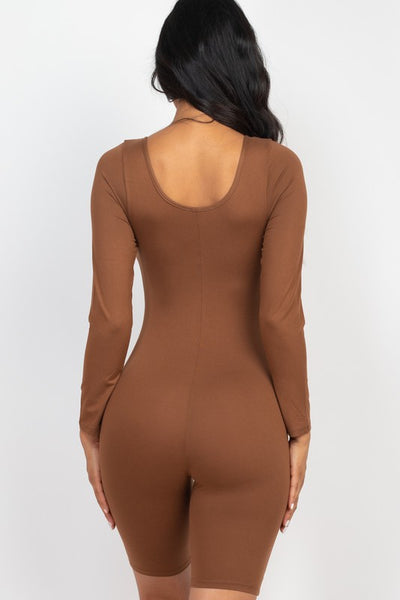 Scoop Neck Long Sleeve Bodycon Romper