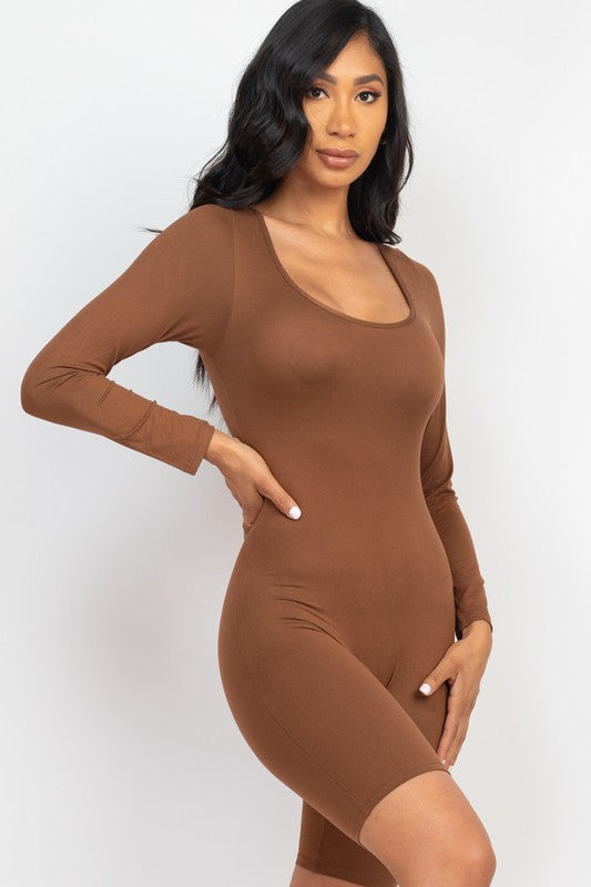 Scoop Neck Long Sleeve Bodycon Romper