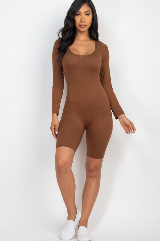 Scoop Neck Long Sleeve Bodycon Romper