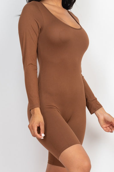 Scoop Neck Long Sleeve Bodycon Romper