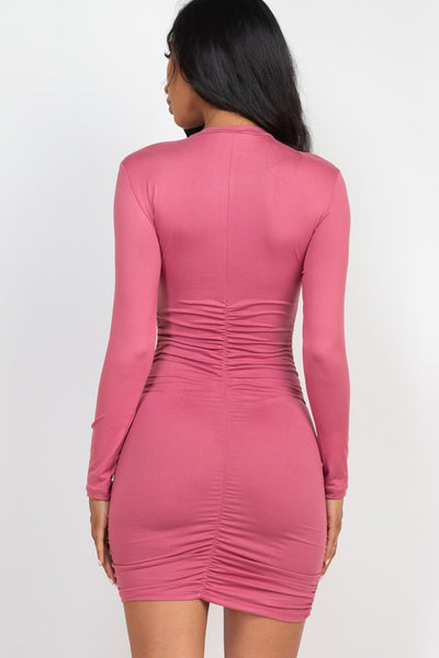 Ruched Long Sleeve Bodycon Dress