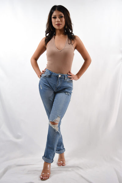 Ribbed Halter Bodysuit